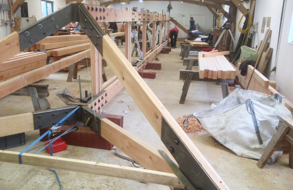 Redhill Barn Timber Frame Under Construction at Carpenter Oak